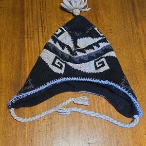 Black and Gray Knit Earflap Hat